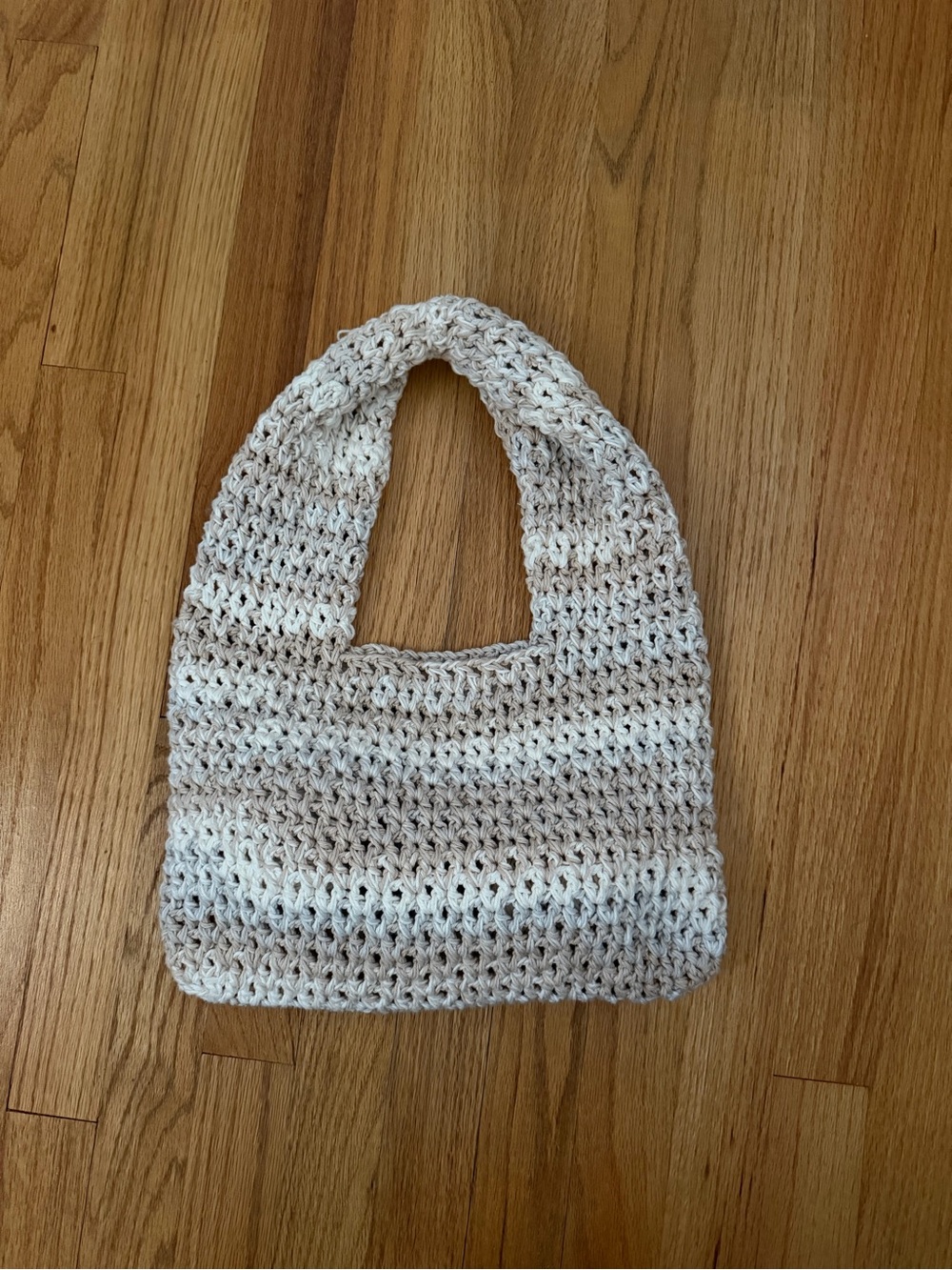 Handmade Crochet Tote Bag in Cream and Tan